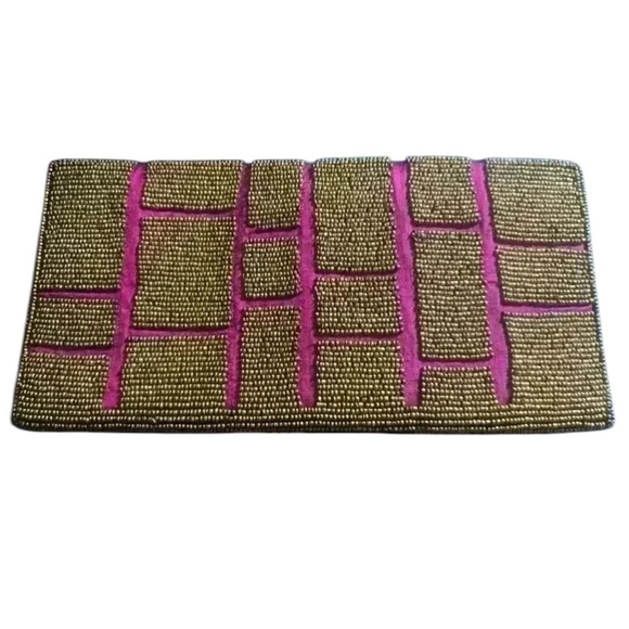 expressionsNYC Handbags - ExpressionsNYC clutch. Pick with gold beads. Good condition pink sink inside